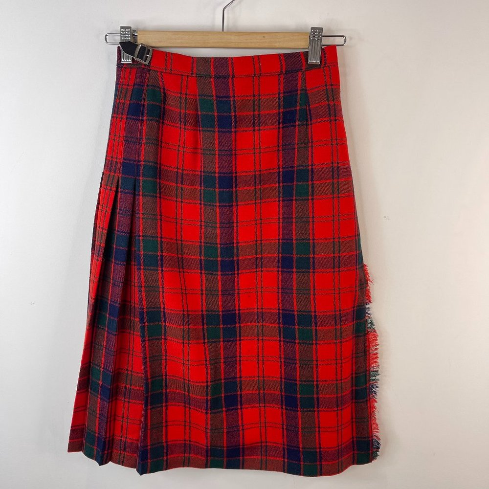 The Tartan Gift Shops Women Red Plaid 100% Wool Tartan Skirt Size 24